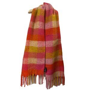 Anthropologie Pink Large Woven Shoulder Wrap Shawl Fringe Blanket Scarf Chunky